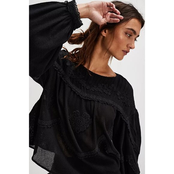 Free People Maisey Knit Floral Lace Embroidered Top Blouse L - Picture 2 of 11